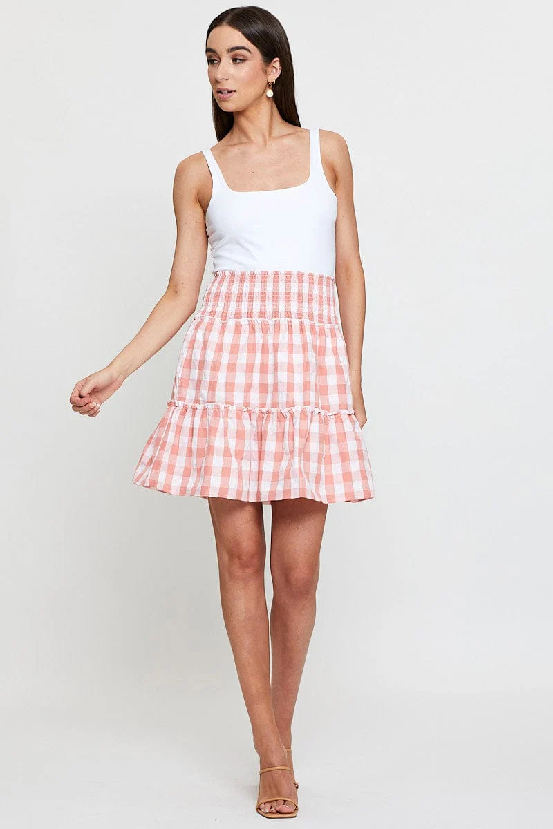 Check Flare Skirt Mini High Rise