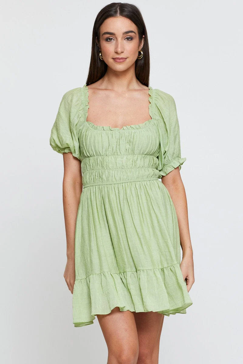 Green Dress Short Sleeve Mini