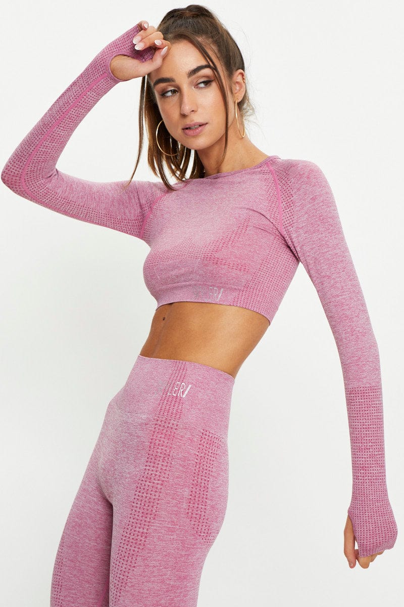 Pink Seamless Activewear Long Sleeve Top