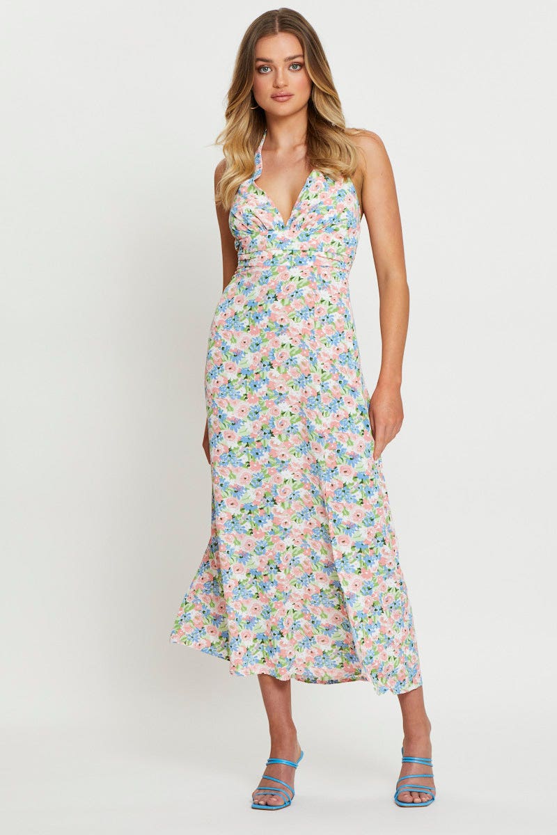 Print Maxi Dress Halter Neck
