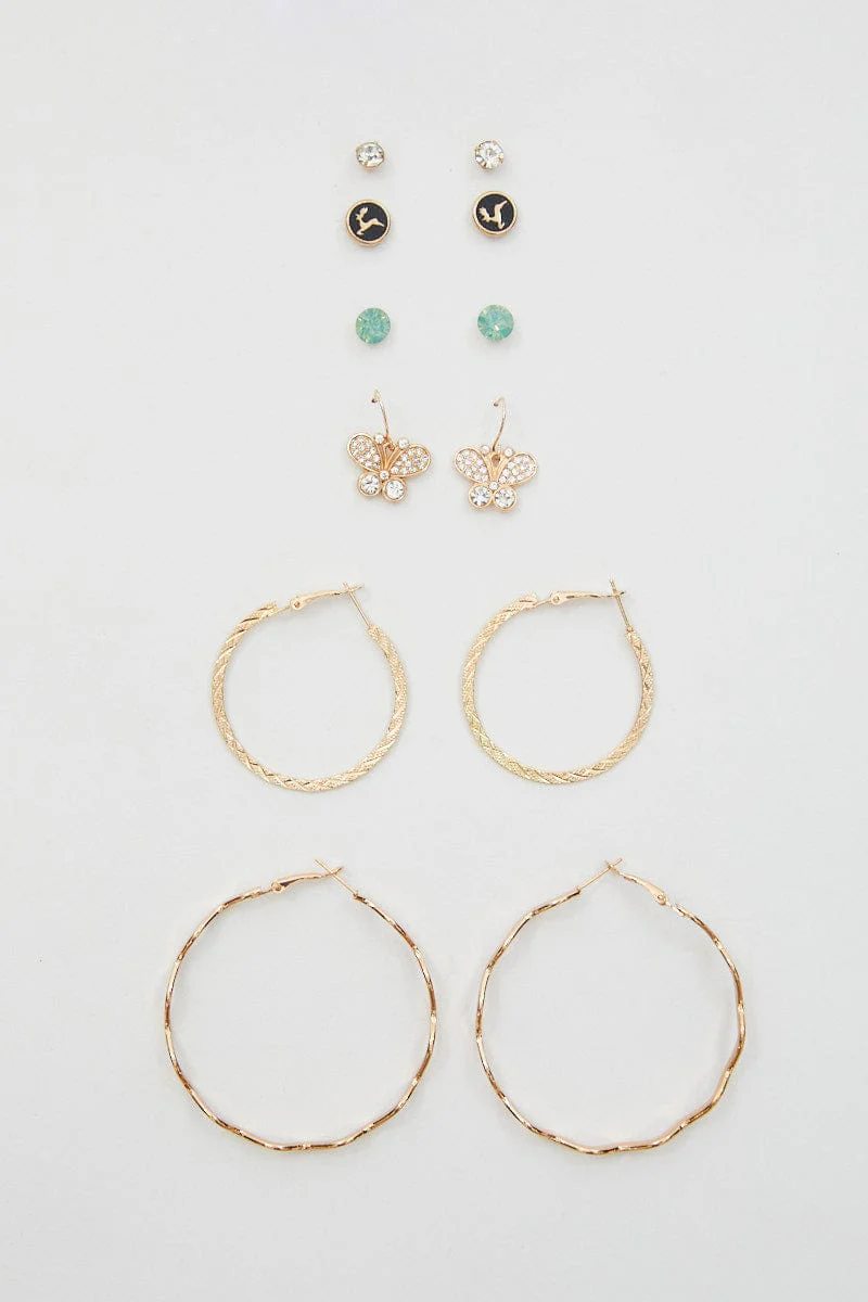 Gold 6 Pack Earrings