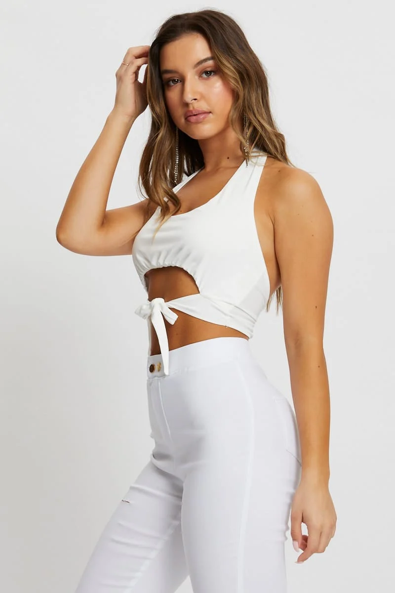 White Tie Cut Out Halter Top