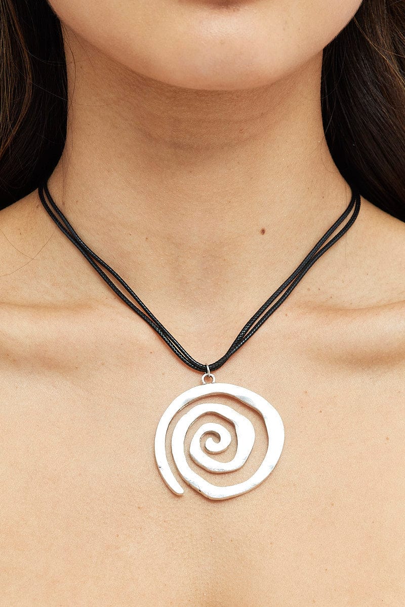 Silver Abstract Swirl Corded Necklace