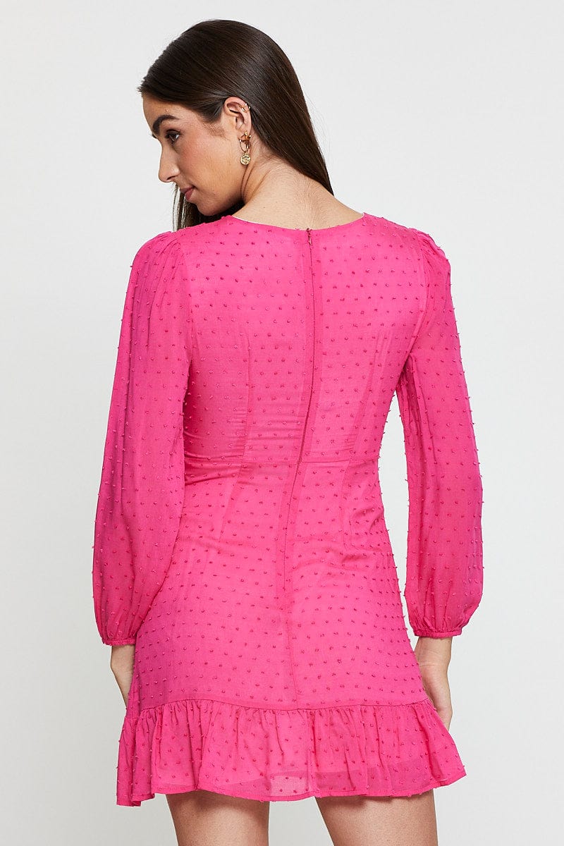 Pink Mini Dress Long Sleeve Bodycon