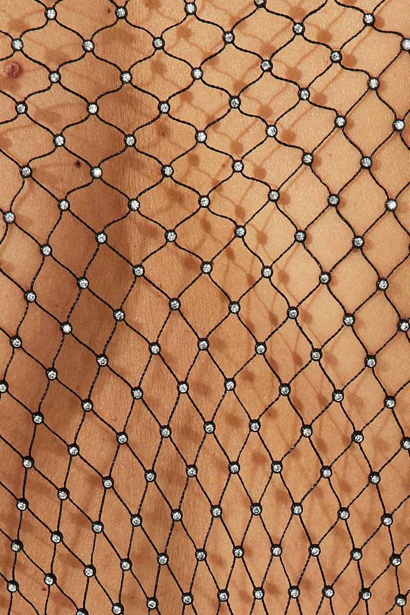 Black Rhinestone Mesh Fishnet Dress