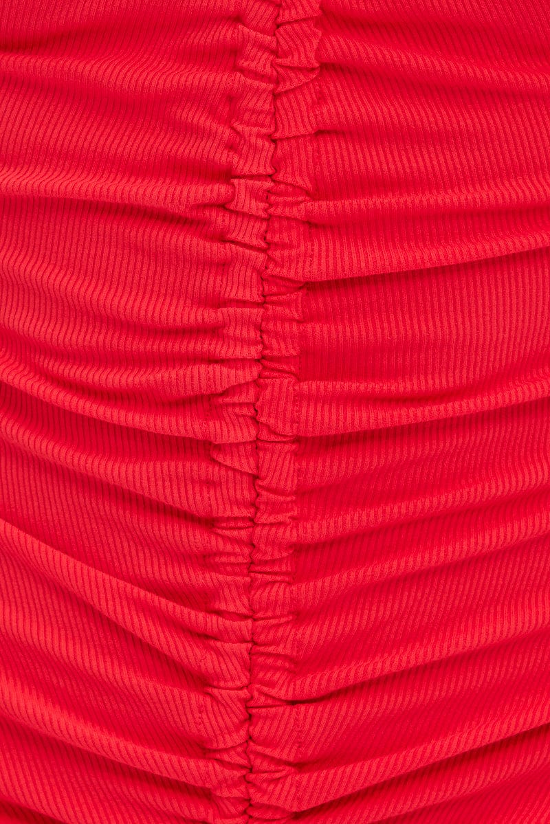 Red Mini Dress Sleeveless V Neck Bodycon Rib