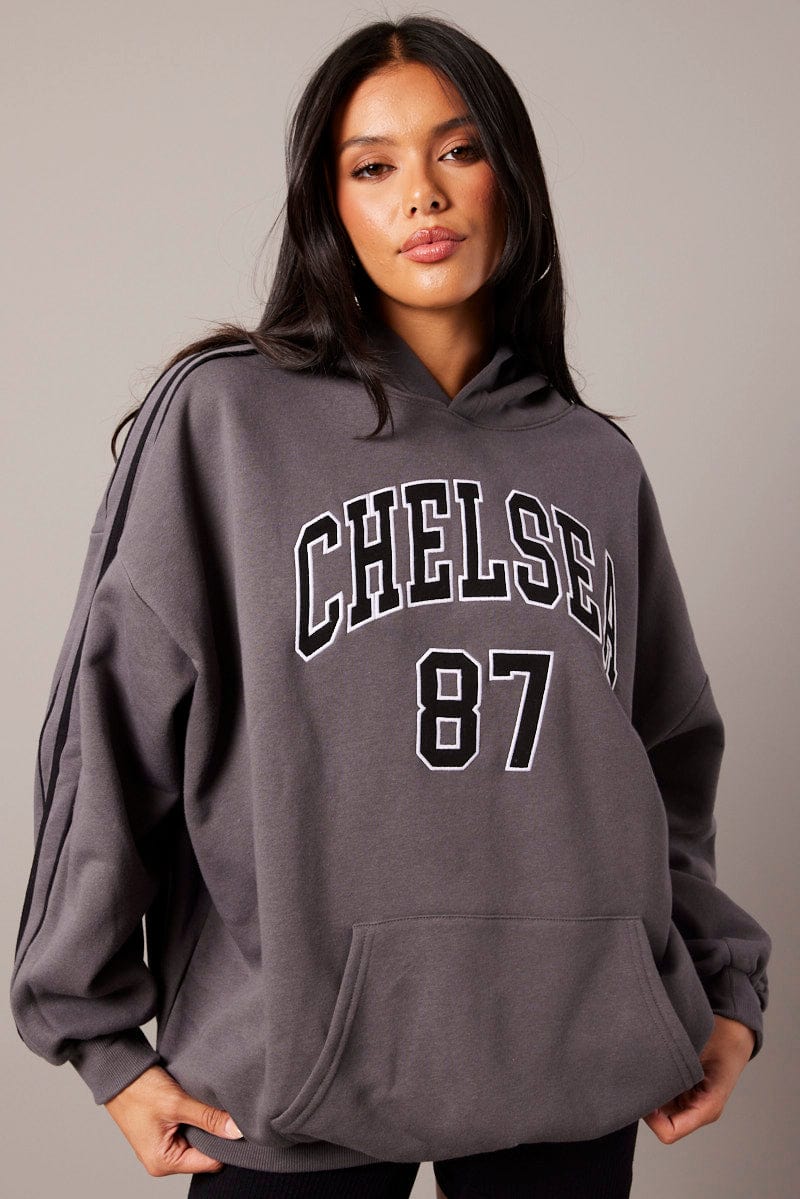 Grey Hoodie Sweater Long Sleeve Graphic