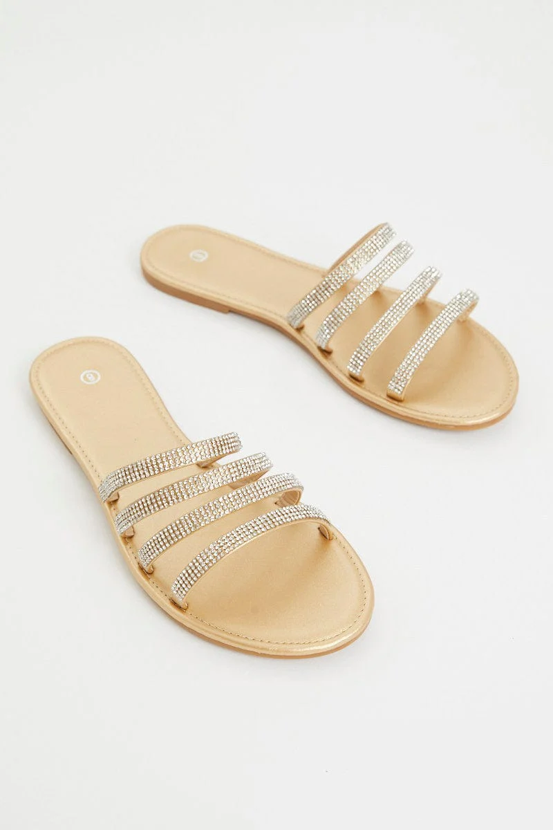 Silver Silver Strappy Flat Slides