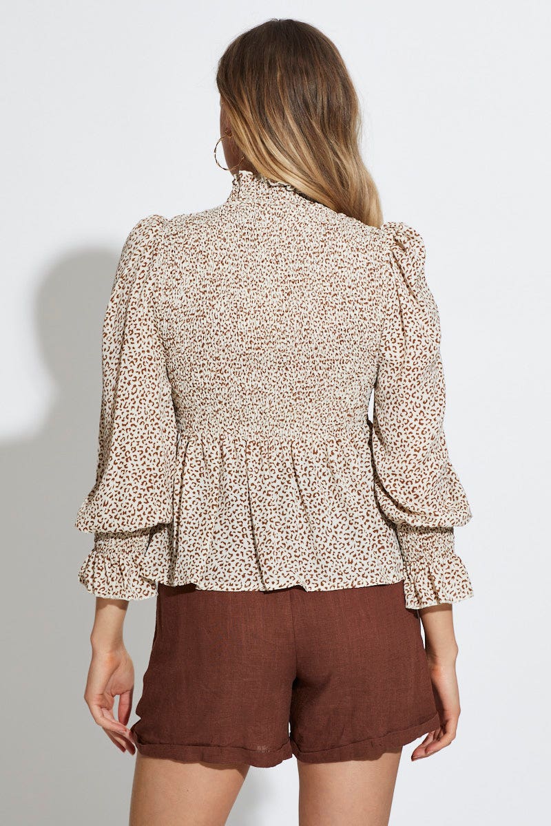 Geo Print Workwear Blouse Long Sleeve Turtleneck