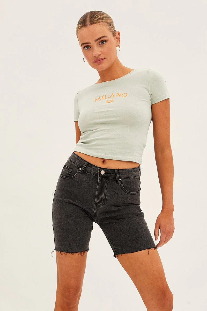 Black Mid Rise Denim Shorts
