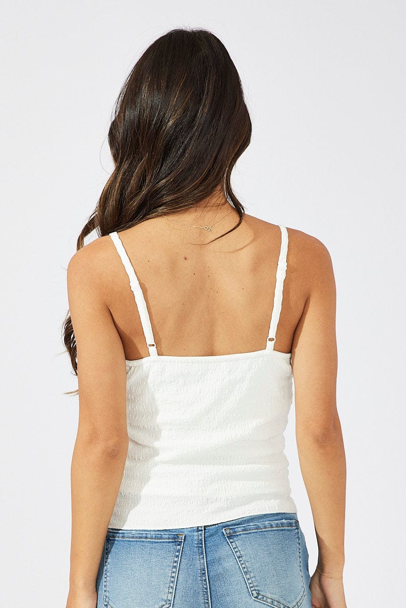 White Singlet Top Textured Cotton
