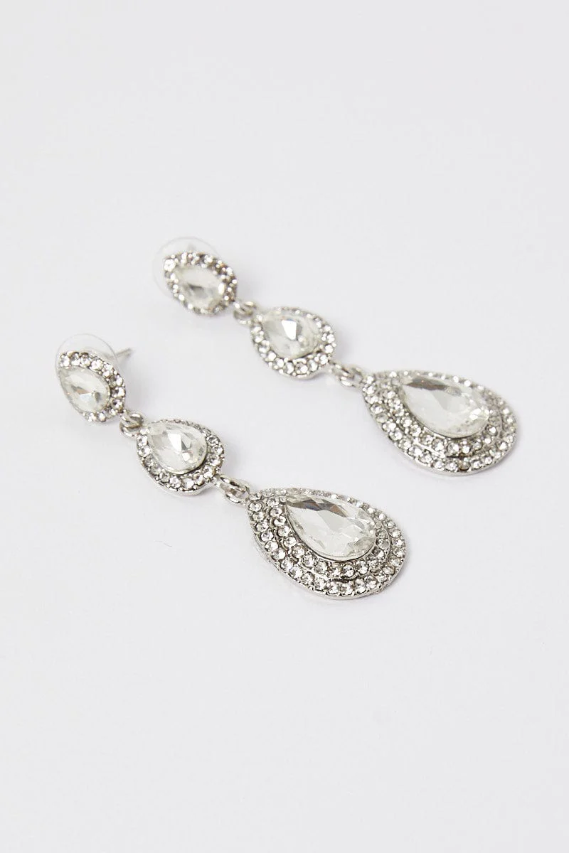 Silver Jewel Drop Earrings
