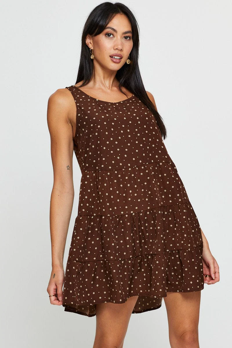 Print A Line Dress Mini