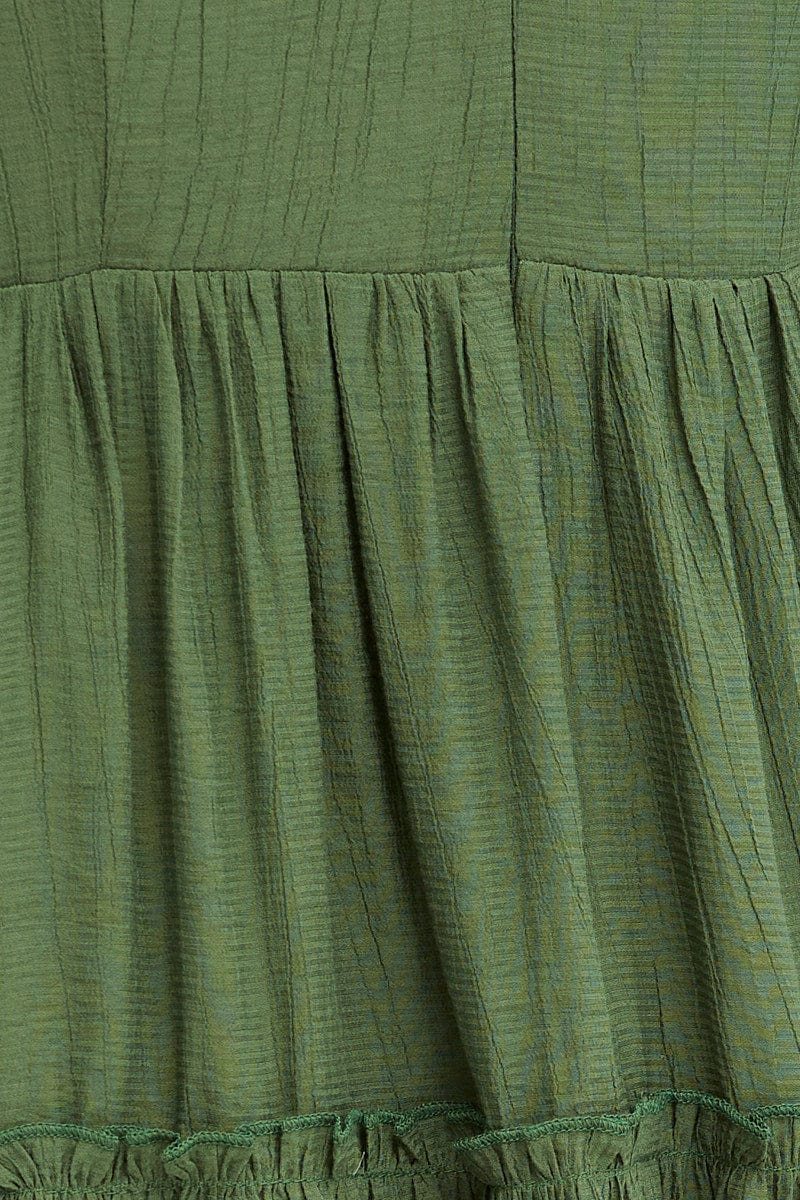 Green Fit And Flare Dress Puff Sleeve Sweetheart Neck