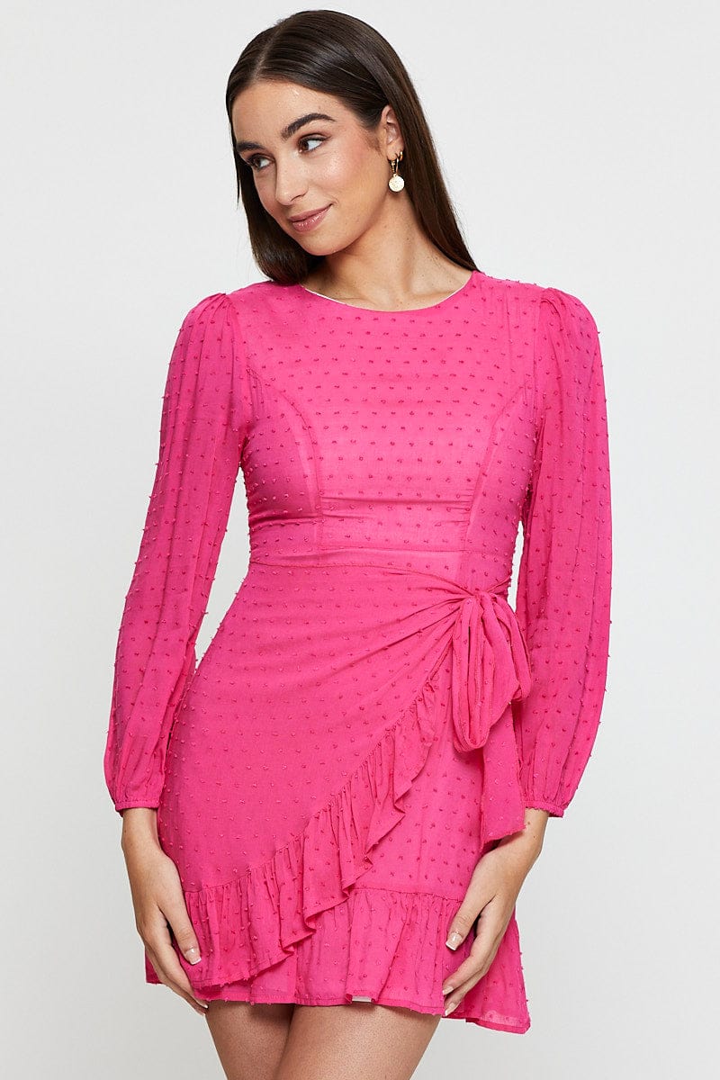Pink Mini Dress Long Sleeve Bodycon