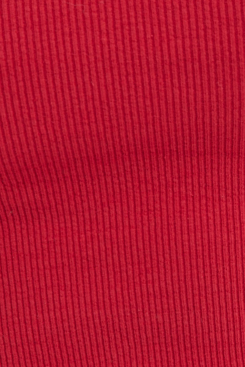 Red Collar Top Short Sleeve Rib