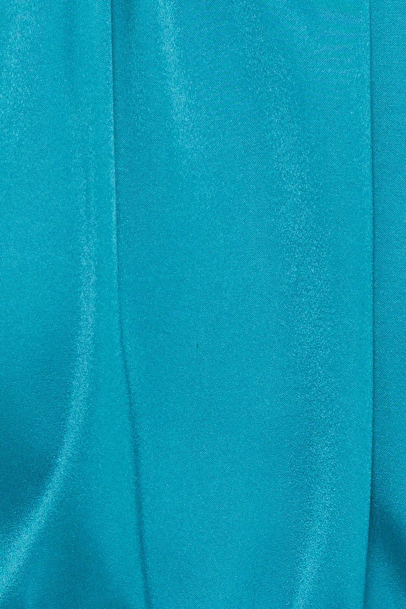 Blue Crop Top Short Sleeve Satin