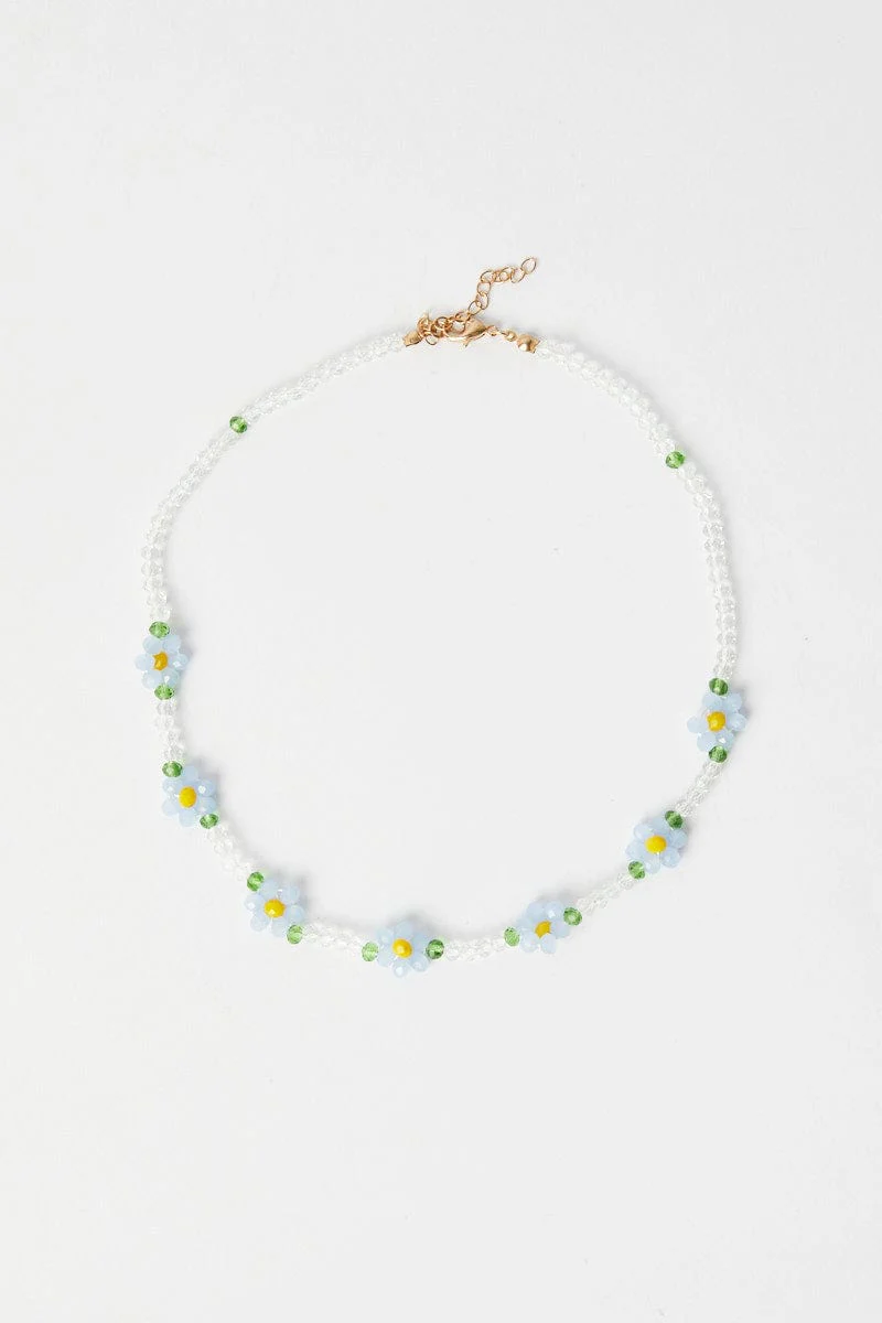 Blue Floral Beaded Necklace