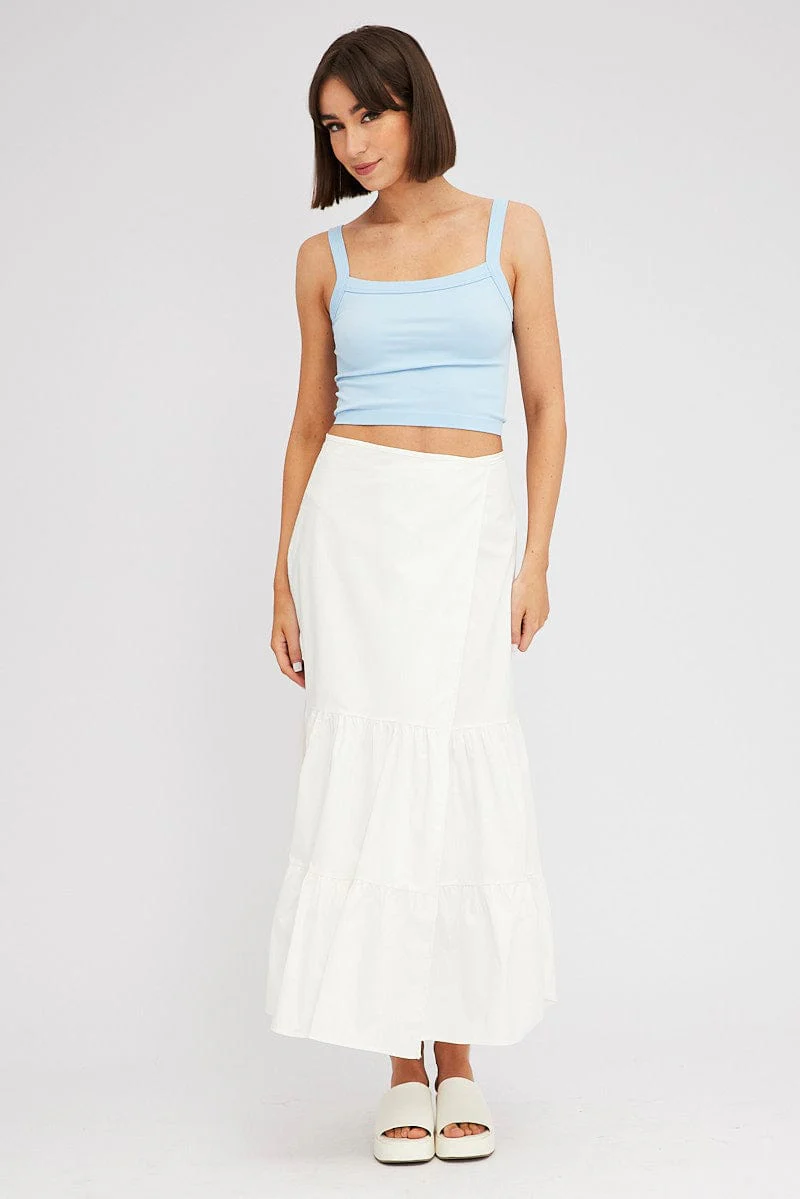 Blue Singlet Top Round Neck Seamles