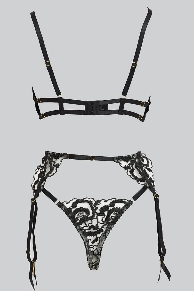 Black Embroidered Lingerie Set
