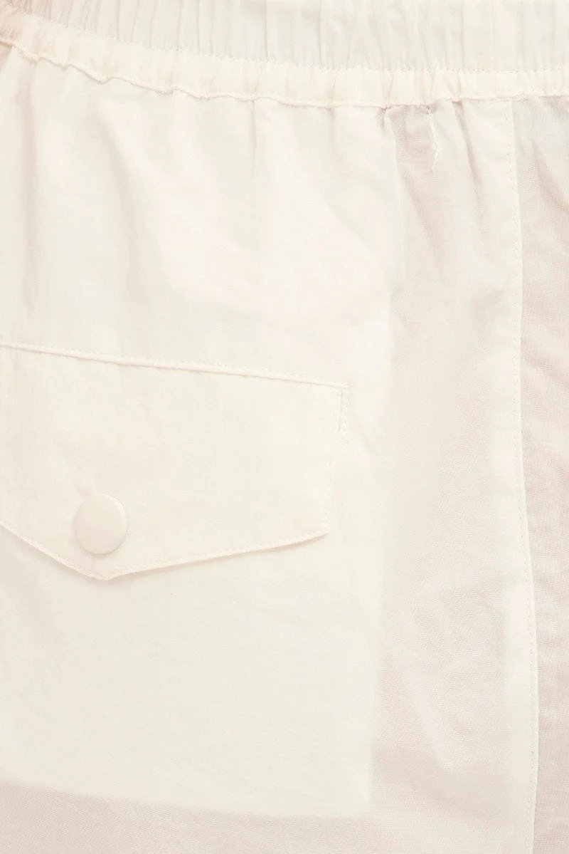 White Parachute Cargo Pants Mid Rise