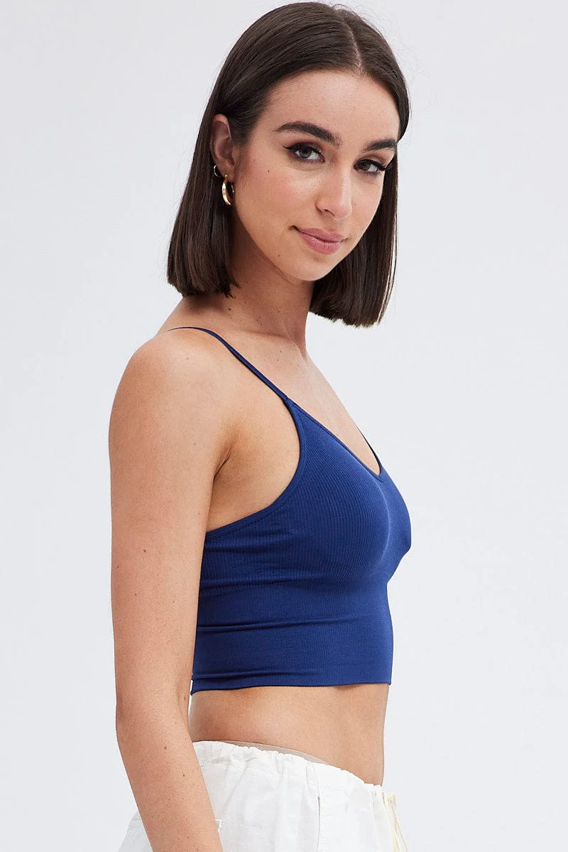Blue Crop Singlet Top Seamless