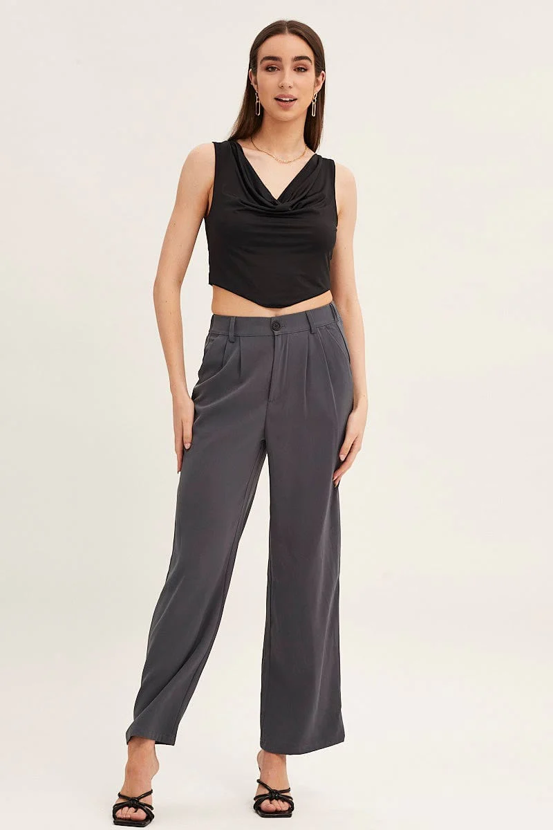 Black Dip Hem Cowl Neck Top