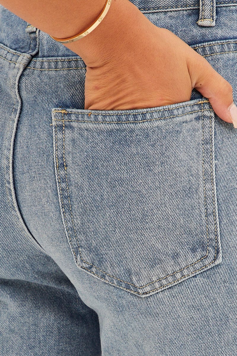 Blue Denim Jeans High Rise Wide Leg