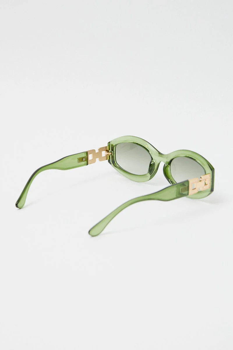 Green Fashion Sunglasses Gold Hardwear Detail