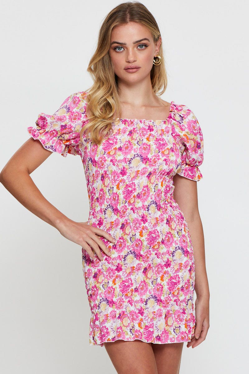Print Mini Dress Short Sleeve