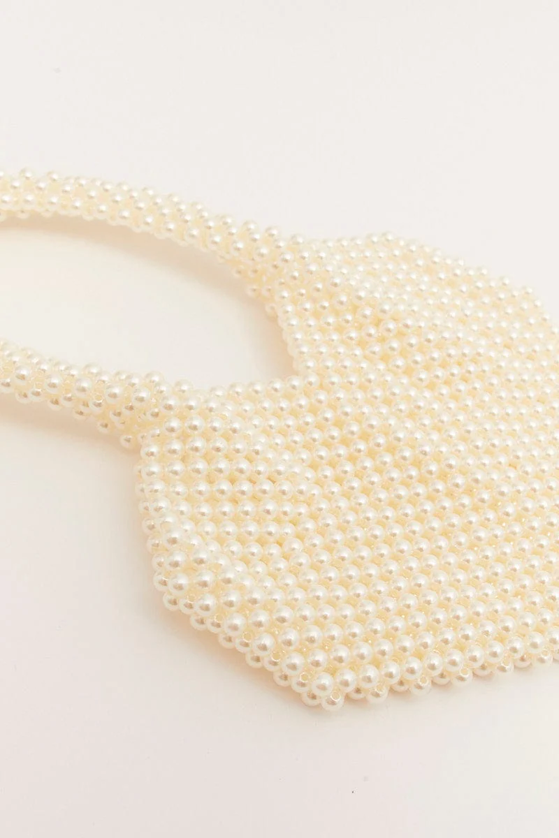 White Heart Shaped Faux Pearl Bag