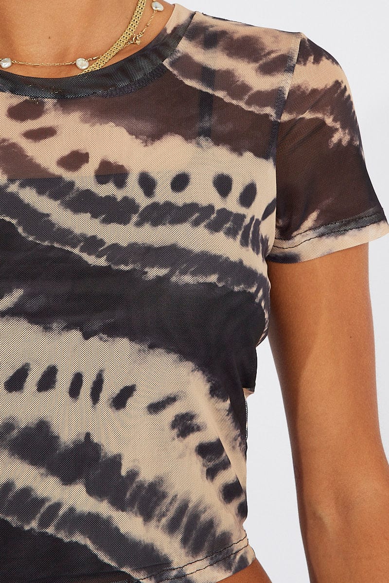 Brown Abstract Top Short Sleeve