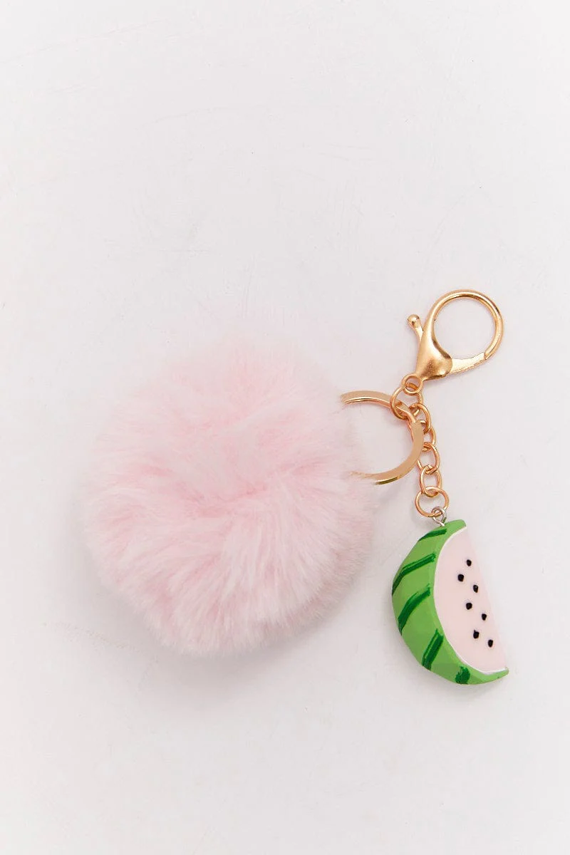 Pink Watermelon Decor Pom Pom Keyring