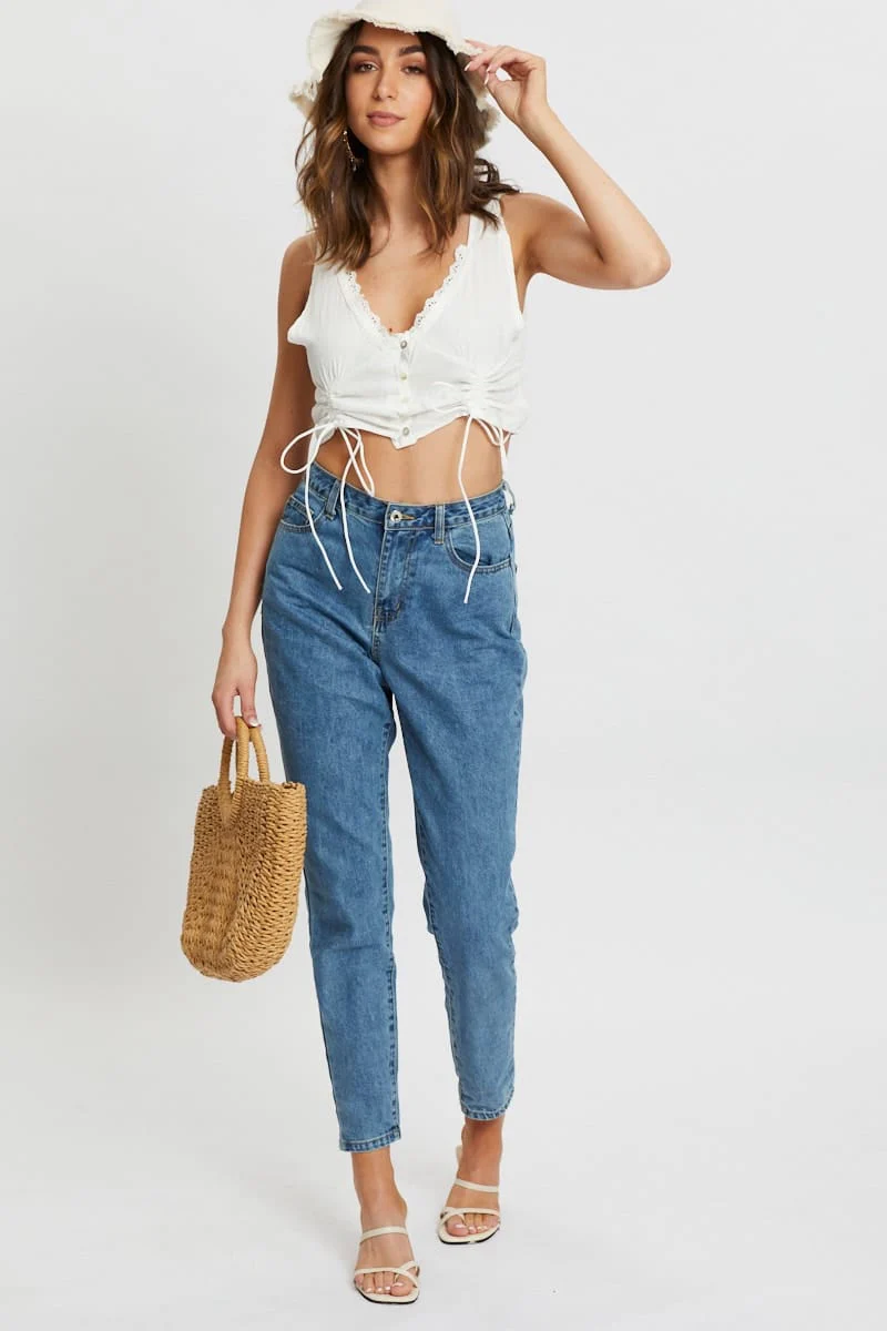 White Button Front Drawstring Cami