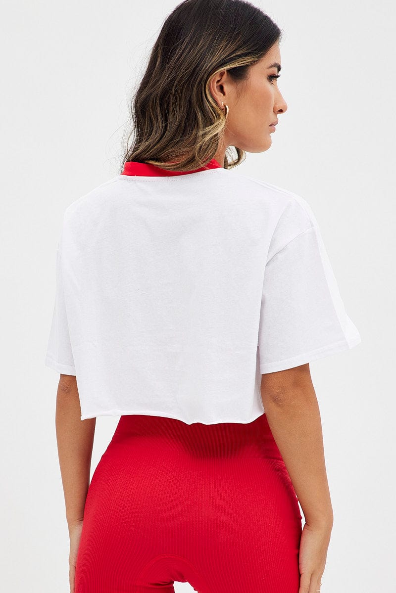 White Crop T Shirt Short Sleeve Crew Neck Chicago Cotton