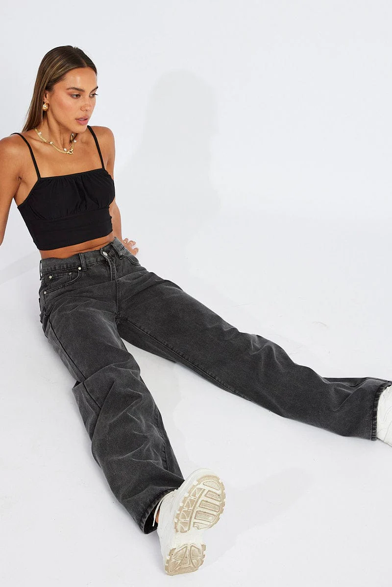 Grey Wide Leg Jean High Rise