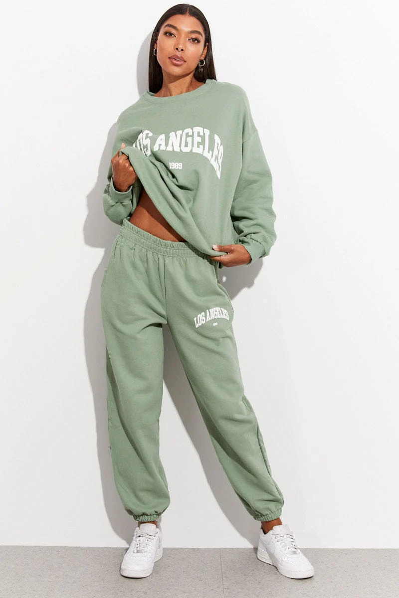 Green Track Pants High Rise Jogger