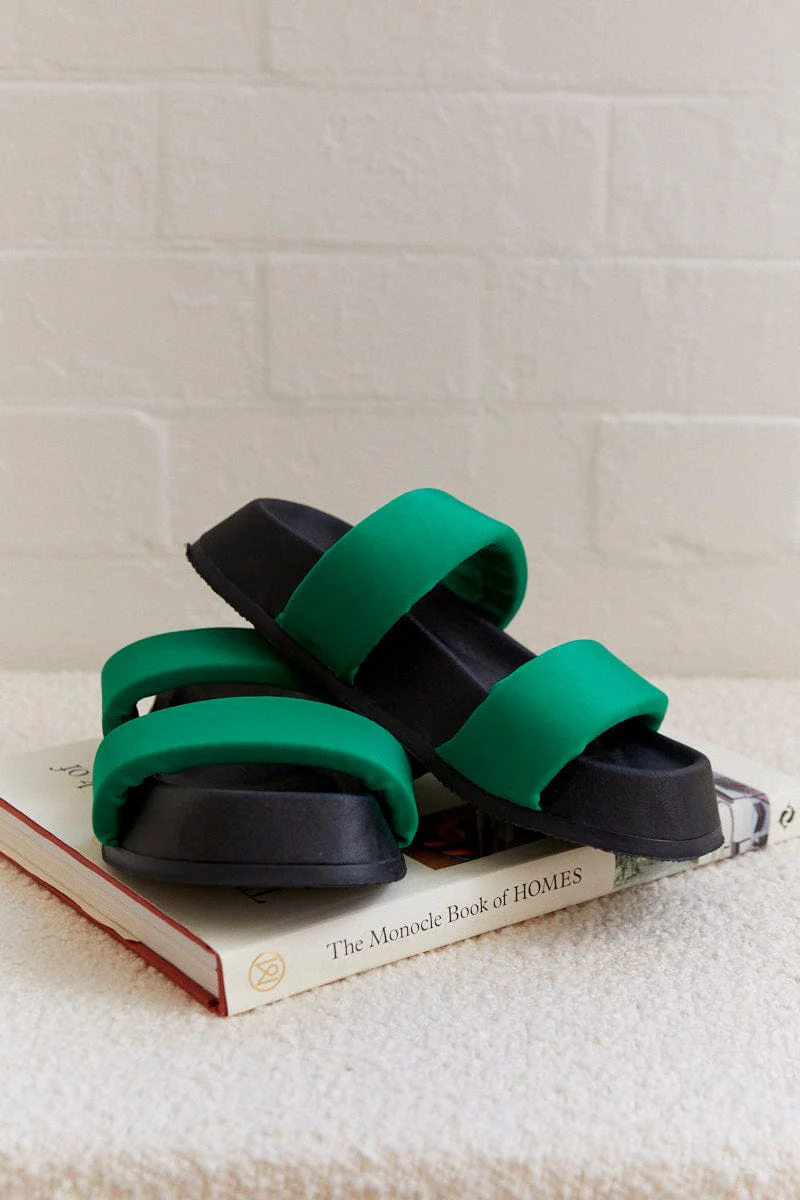 Green Flatform Slide Sandals