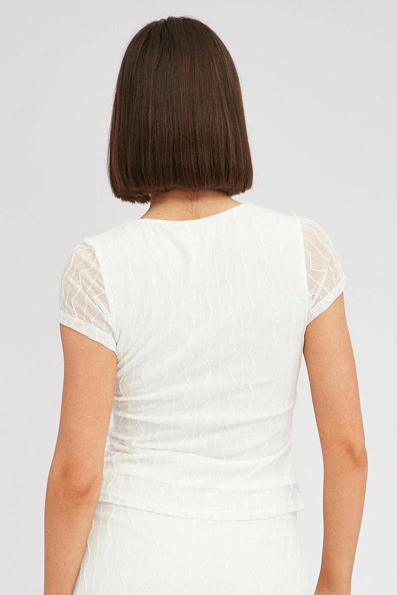 White Top Short Sleeve Sweetheart Keyhole Hook & Eye