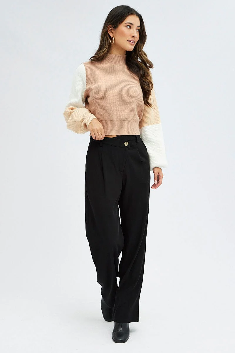 Camel Knit Jumper Colour Block