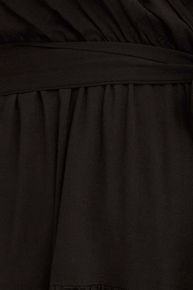 Black Tie Waist Tiered Midi Dress