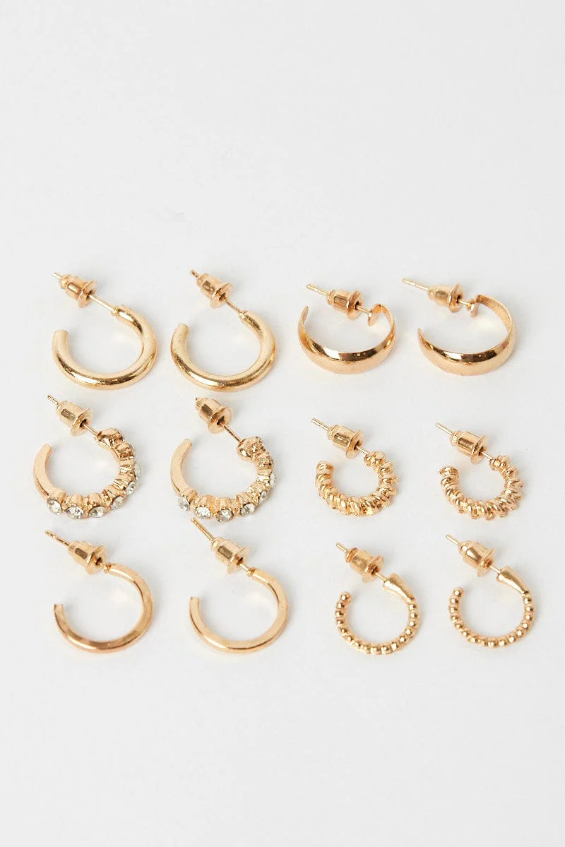 Gold 6 Pack Hoop Earrings Set