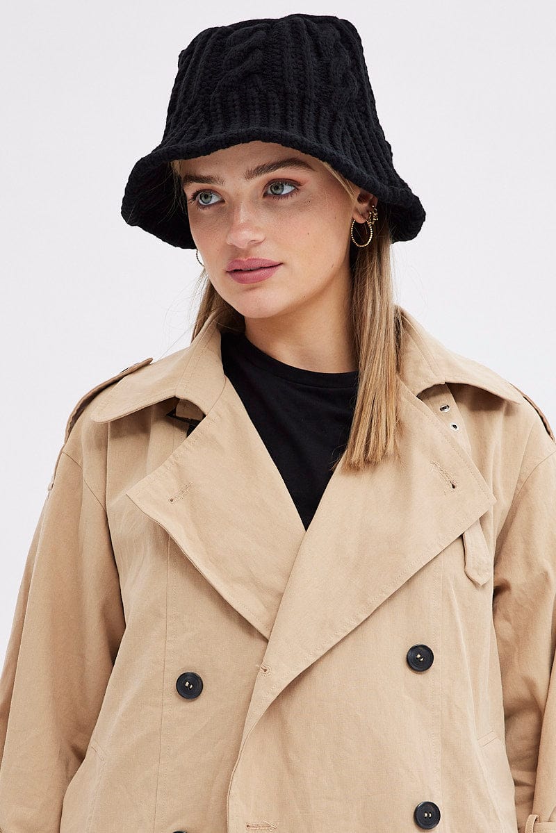 Black Knitted Bucket Hat