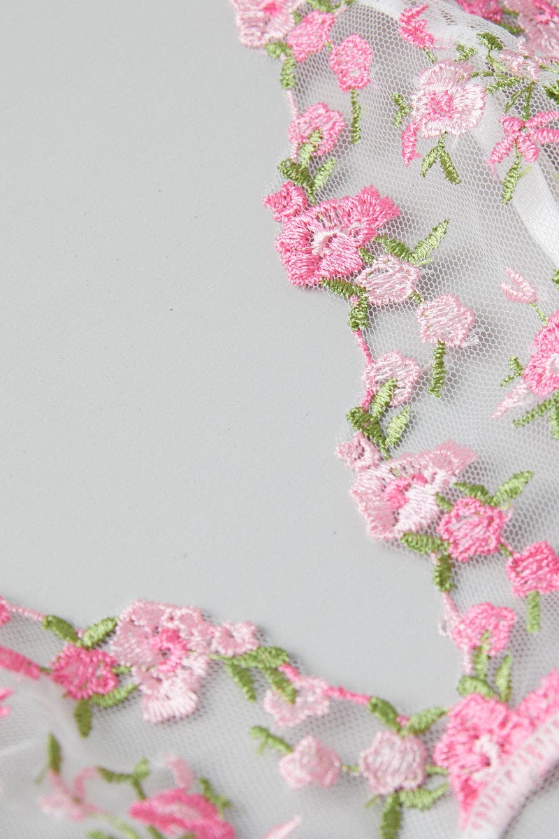 Pink Floral Embroidery Mesh Slip Dress