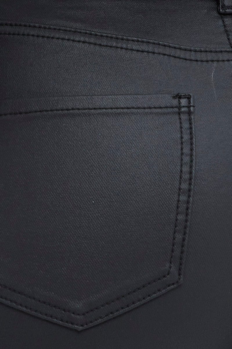 Black Wet Look Denim Jeans High Rise