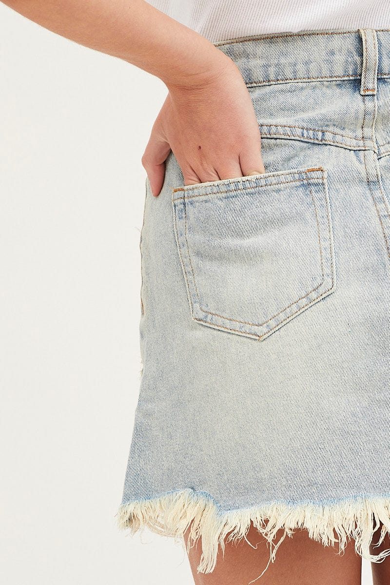 Blue Skirt Mini High Rise Distressed