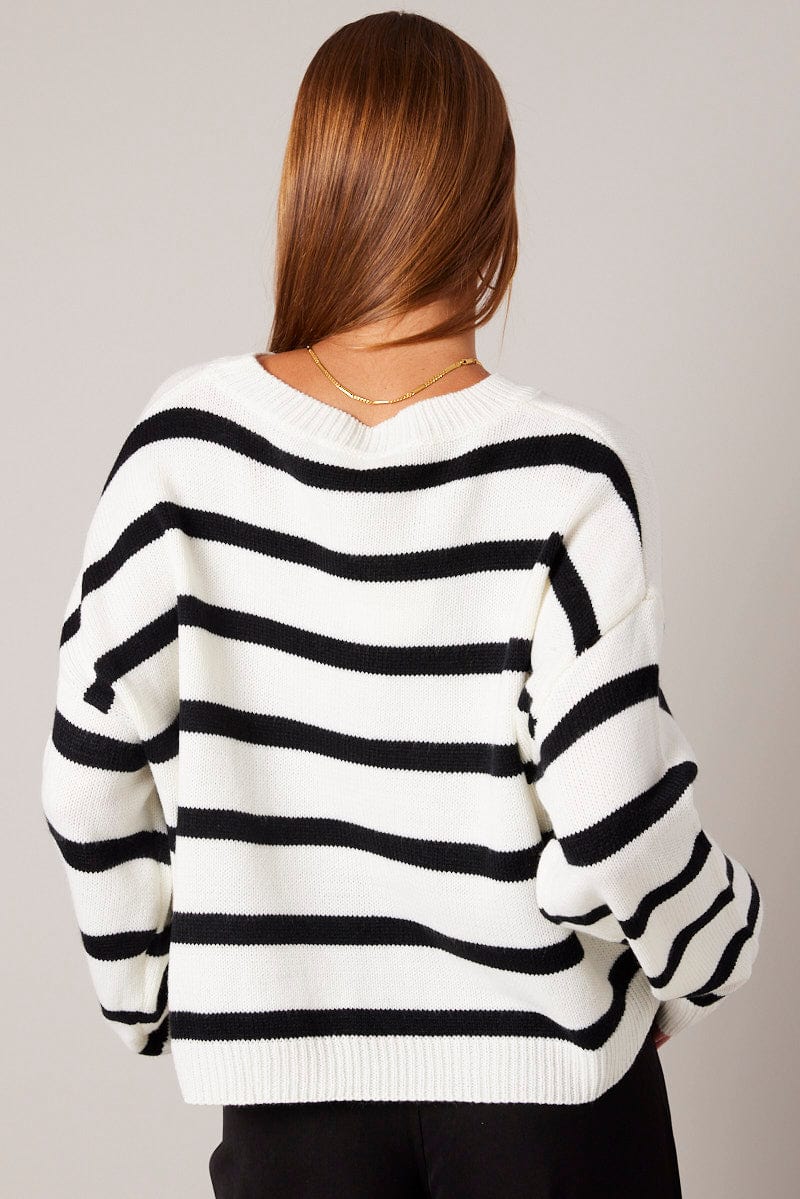 White Stripe Knit Jumper
