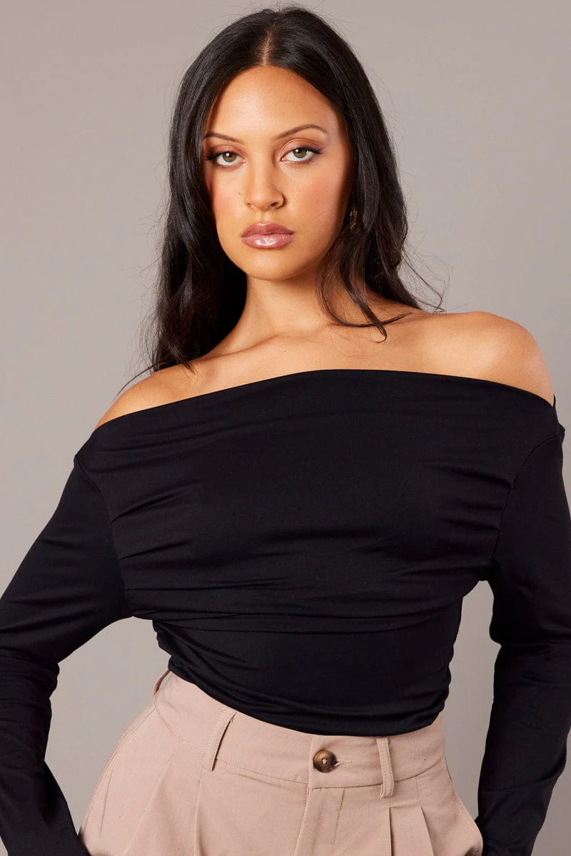 Black Asymmetric Top Long Sleeve