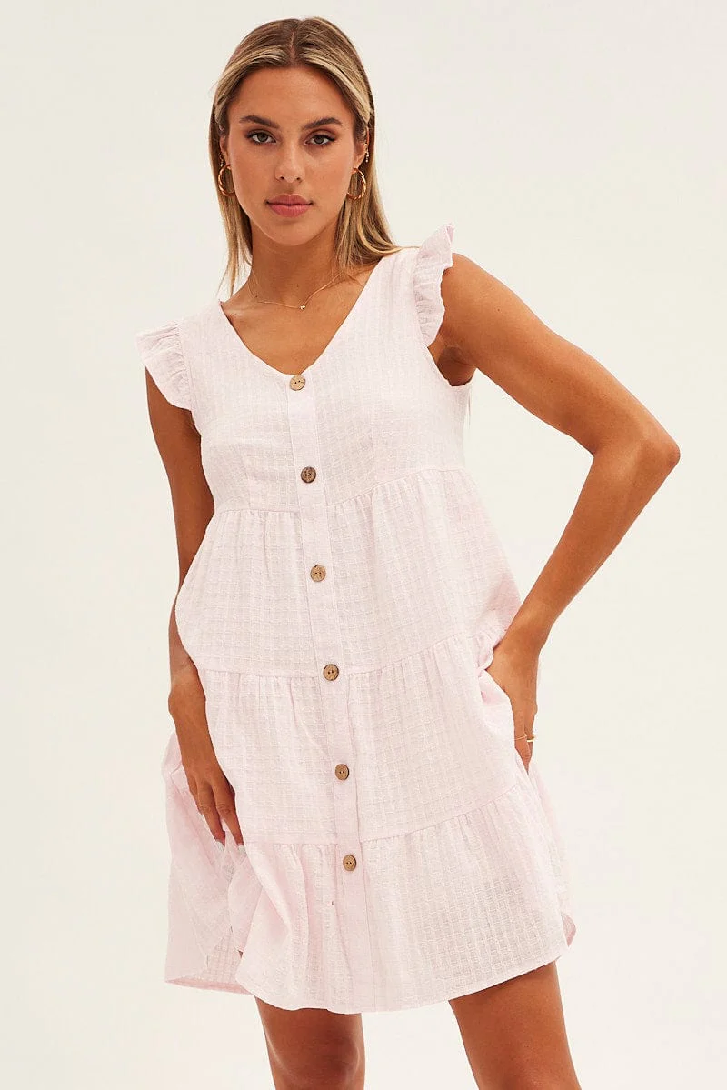 Pink Button Front Mini Swing Dress