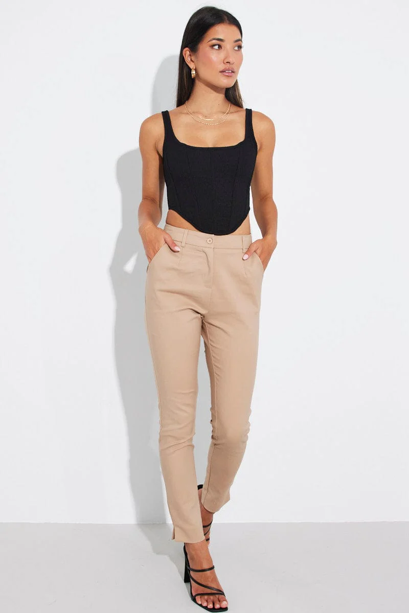 Brown Slim Pants Mid Rise Workwear